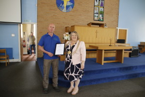 War and Remembered Graves volunteer Dave Dubej is presented with a copy of the Duke of York's Community Initiative Award by the Lord Mayor of Leeds, Cllr Jane Dowson, May 9th 2018.