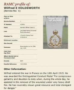 RAMC World War One details and DCM citation.